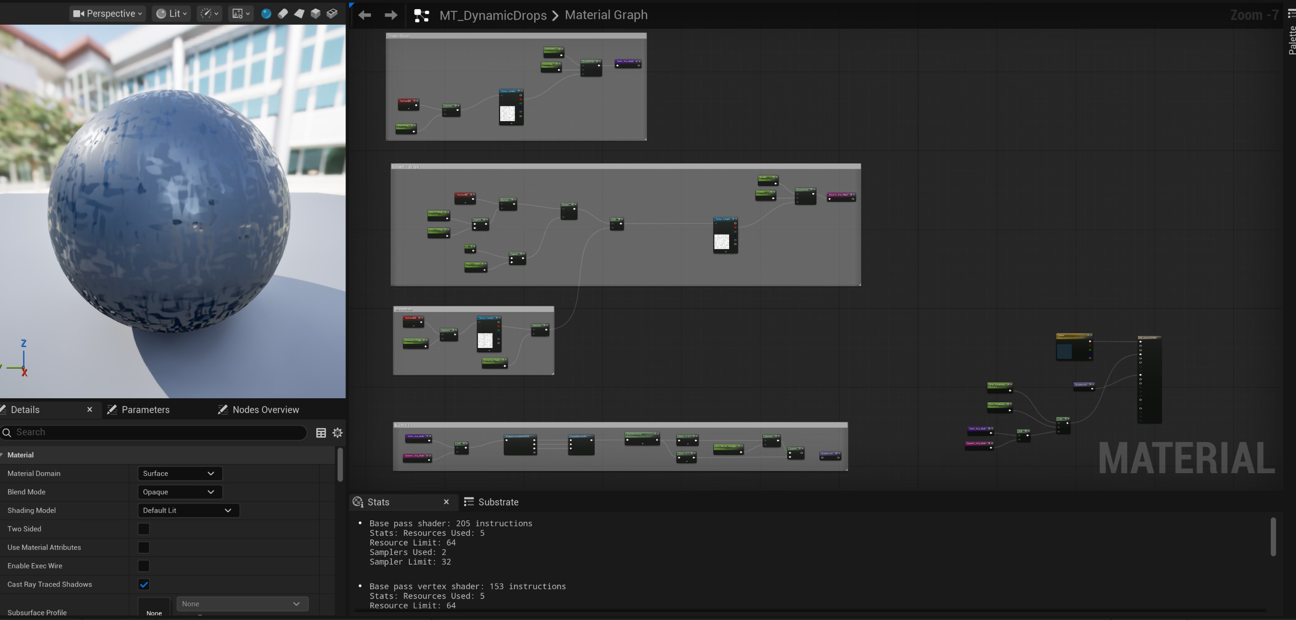 Unreal Engine dynamic-water material graph